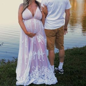 Luxxel white floral lace floor lenght dress